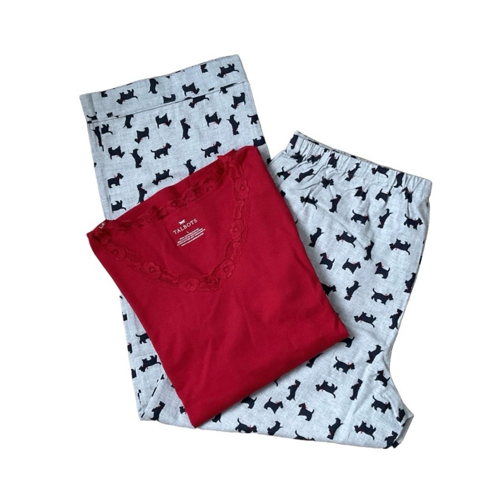 NWT Talbots Cotton Scottie Dog Pajama Set Size L Whimsical Girly